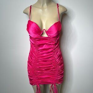 D&M Large fuchsia satin ruched mini dress